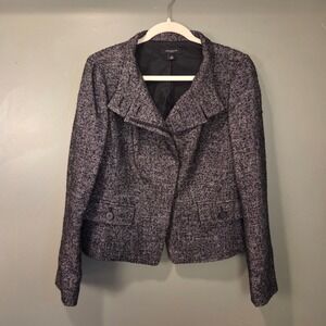 Ann Taylor Wool Blend Tweed Blazer Jacket Size 10 Black White Office Classic